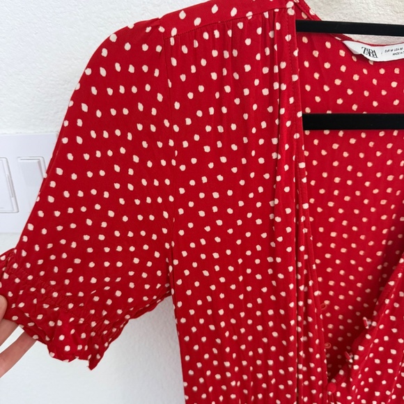 Zara Red Polka Dot Midi Dress SZ Medium - Picture 5 of 8